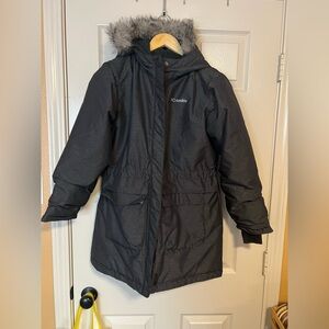 Columbia Black Puffer Jacket Coat  Faux Fur Hood SLEEVES GROW nordic strider(?)